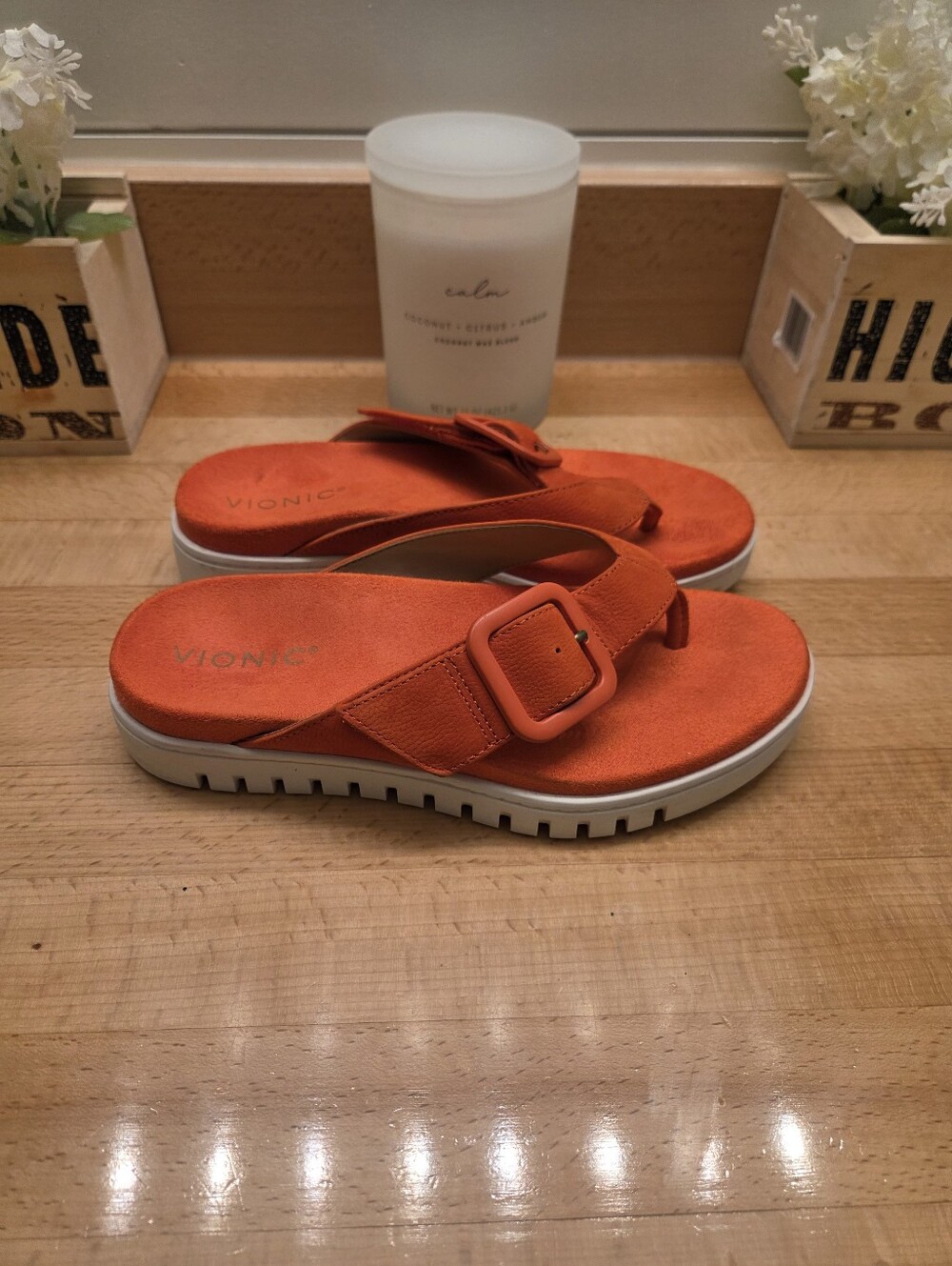 Vionic Women's Uptown Marin Toe Post Sandal "Cherry Tomato" Red/Orange Size 6.5